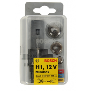 Zestaw żarówek BOSCH 12V (H1 P21W/R5W/T4W) + bezpieczniki  Minibox