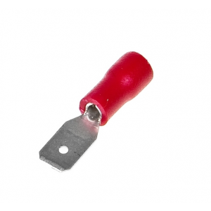 Konektor izolowany podwójny męski, 6,4x0,8mm, czerwony